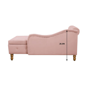 Chaise Lounge Indoor, Lounge Chair For Bedroom With Storage & Pillow, Modern Upholstered Rolled Arm Chase Lounge For Sleeping With Nailhead Trim For Living Room Bedroom Office