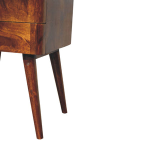 Solid Wood Chestnut T-Bar Nightstand, 2-Drawers, Nordic Legs