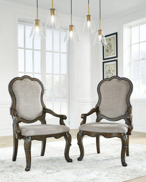 Maylee - Dining Upholstered Arm Chair (Set of 2) - Dark Brown - Best Buy Furniture