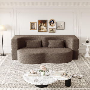 Modern Floor Sofa With Two Pillows Convertible Teddy Fabric Foam Filled Bed