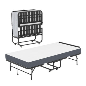 Twin Folding Bed With Adjustable Headboard, Memory Foam Mattress