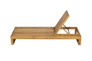 Acacia Wood Chaise Lounge Teak Finish with Adjustable Recliner