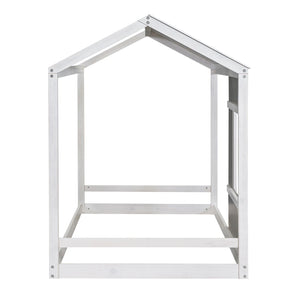 Twin Size House Platform Bed With Roof And Window - Natural / White