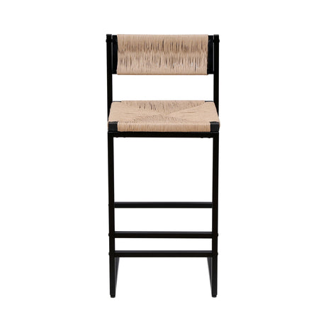 Bar Stools Paper Rope Weave Dining Chairs With Back Hand Weave Stools For Kichen Island, Bar & Counter (Set of 2)