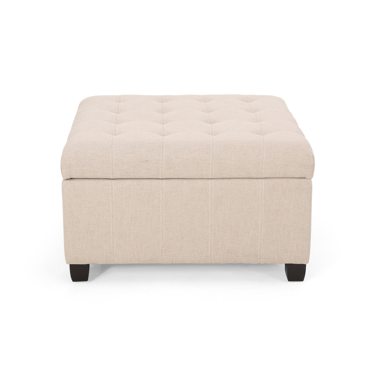 Upholstered Tufted Fabric Storage Ottoman, Wheat
