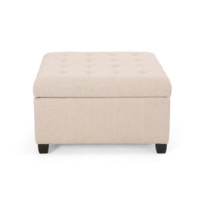 Upholstered Tufted Fabric Storage Ottoman, Wheat