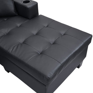 Modern Sectional Sofa Set With L Shape Chaise Lounge, Cup Holder, 4 Seat