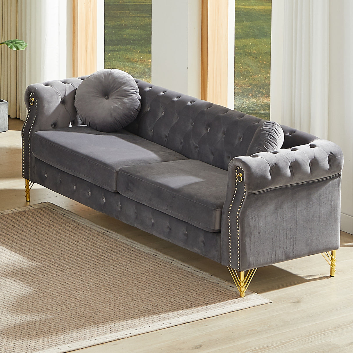 82-Inch Velvet Chesterfield Sofa