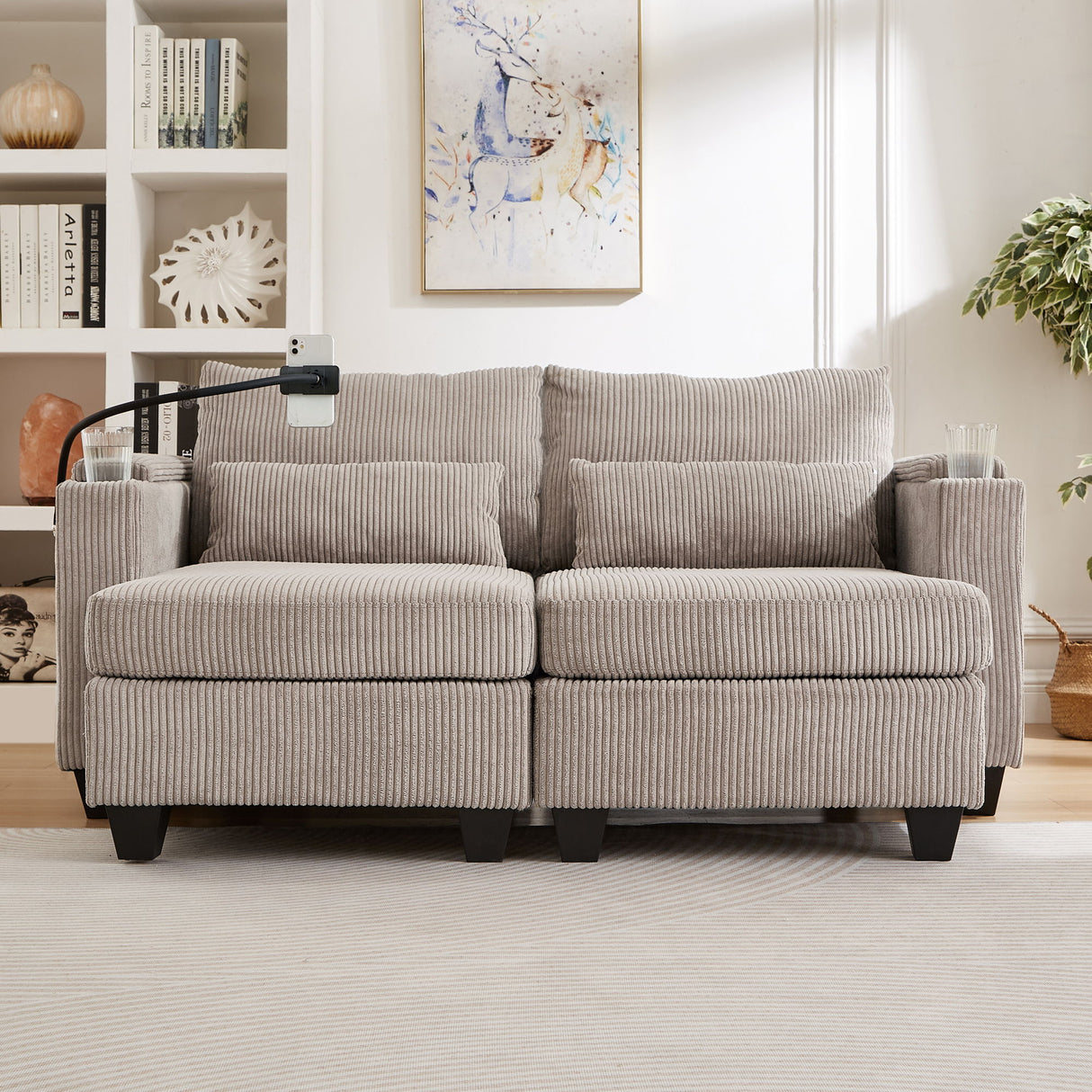 Convertible Chaise Lounge Sofa Chair With USB Ports, Cup Holders, Phone Holder And Storage