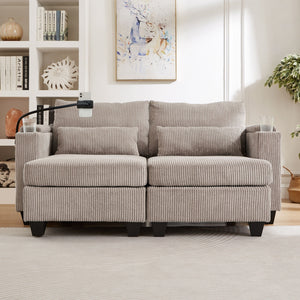 Convertible Chaise Lounge Sofa Chair With USB Ports, Cup Holders, Phone Holder And Storage
