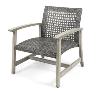 Outdoor Club Chair With Rattan Cover And Acacia Wood Frame - Gray