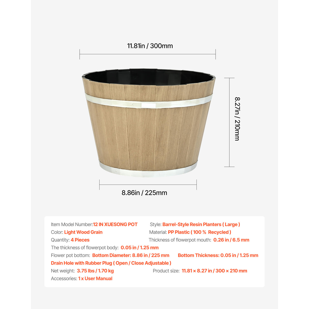 Resin Whiskey Barrel Planter Garden Flower Plant Pot