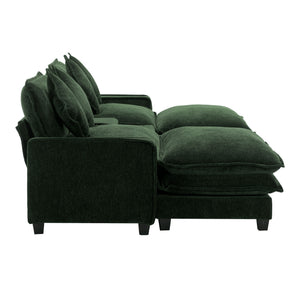 Sectional Sofa Upholstered Sofa With Two Removable Ottoman, Two USB Ports, Two Cup Holders And Large Storage Box For Living Room