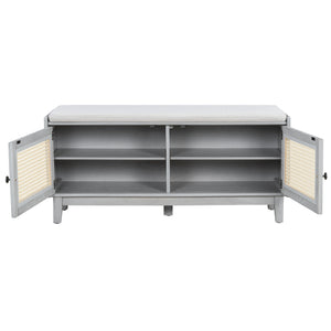 TREXM Boho Rattan Entryway Bench with Storage