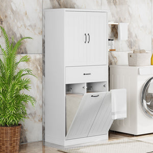 Modern Bathroom Storage Cabinet With Two Laundry Baskets, One Drawer, Adjustable Shelf - Best Buy Furniture