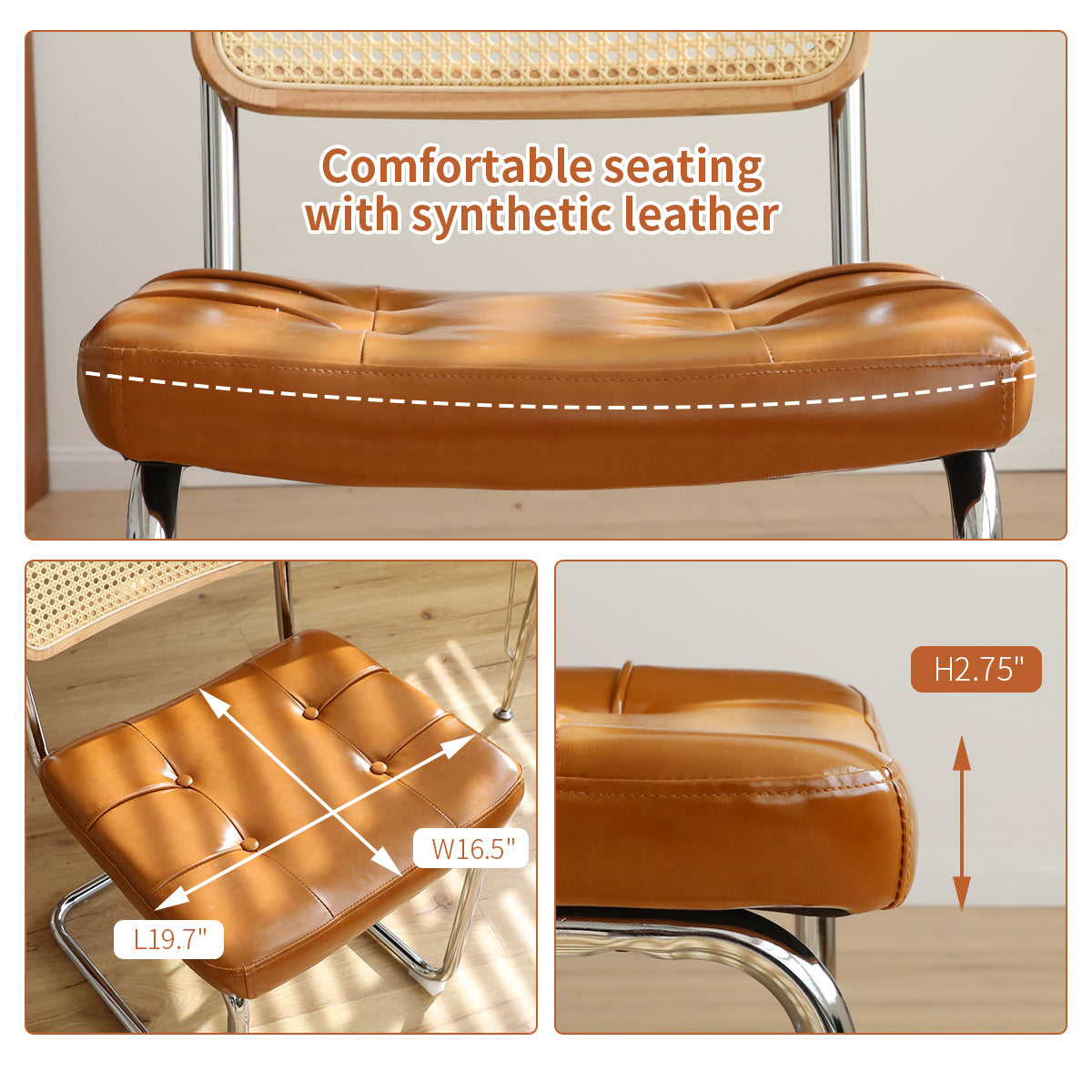Dining Chairs Set of 2, Faux Leather Rattan Side Accent Chairs