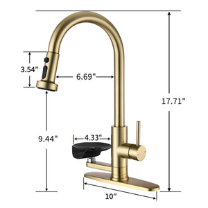 3 In 1 Kitchen Faucet With Press Type Glass Rinser, High Arc Pull Down Sprayer