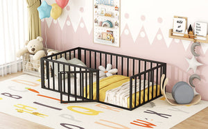 Metal Floor Bed Frame With Fence And Door