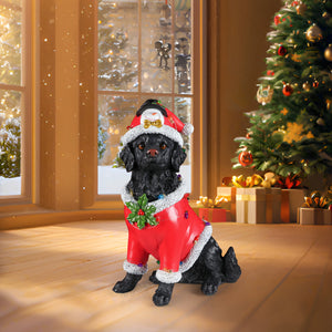 Christmas Dog Statue - Holiday Dog Figurine