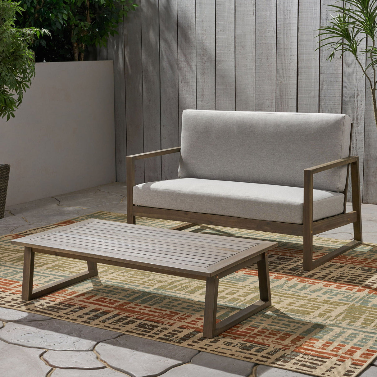 Belgian Loveseat & Coffee Table Set With Water Resistant Cushions