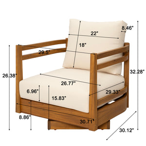 Set of 2 Acacia Wood Outdoor Swivel Chairs with Cushions