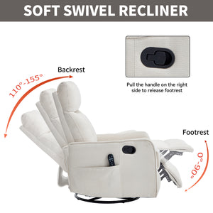 Beige Heat Massage Manual Recliner Chair with Rocker and Swivel