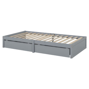 Daybed With Fence Guardrails And 2 Drawers, Split Into Independent Floor Bed & Daybed