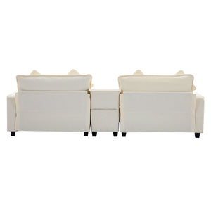 Sectional Sofa Upholstered Sofa With Two Removable Ottoman, Two USB Ports, Two Cup Holders And Large Storage Box For Living Room