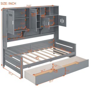 Daybed With All-In-One Cabinet And Shelf