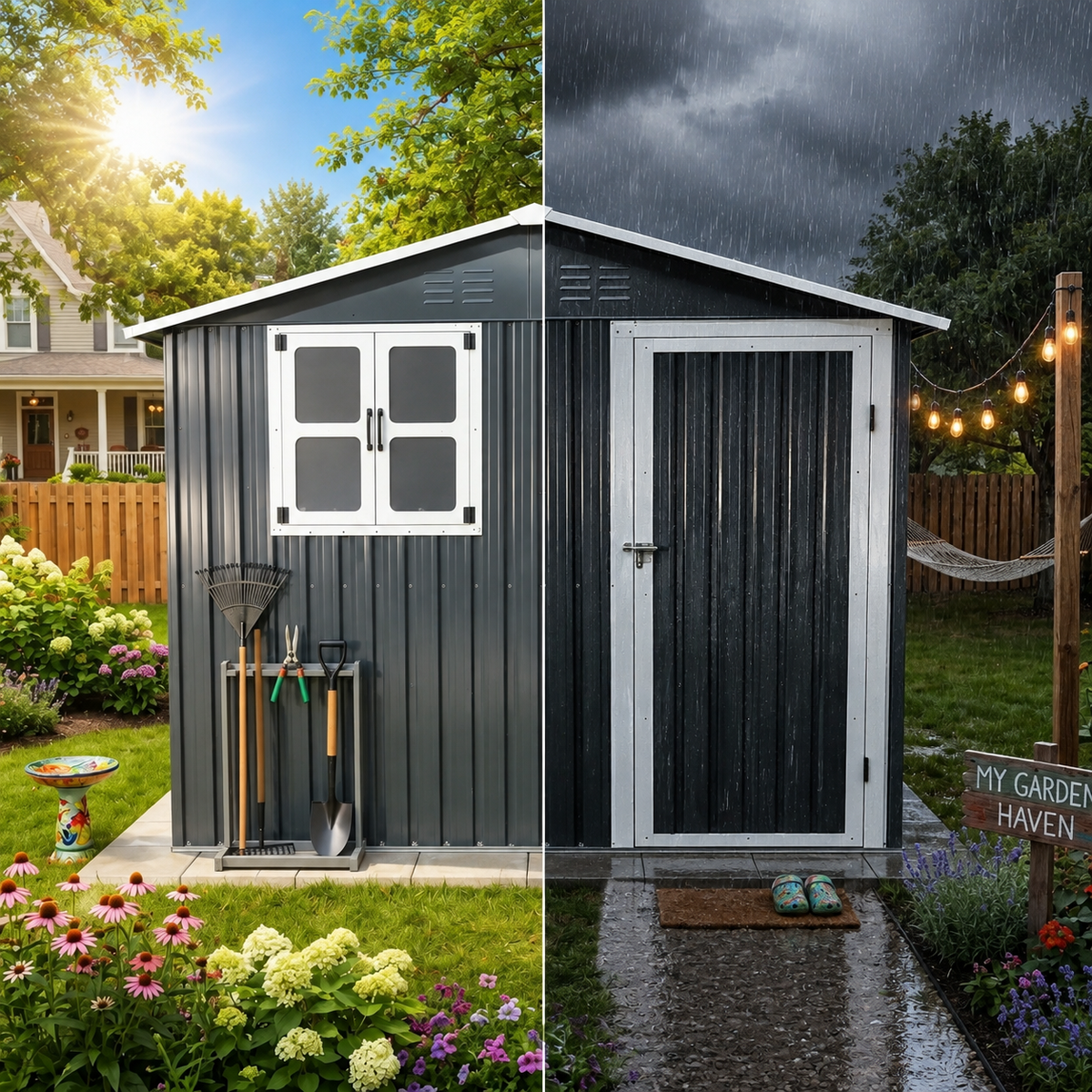 8x4 Foot Outdoor Metal Storage Shed with Openable Window, Coal Grey