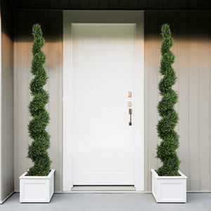 7FT Tall Artificial Cypress Pine Tree with Spiral Design - Two-Tone Green