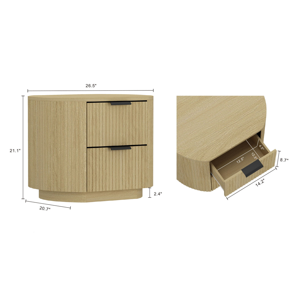 Olivia - Nightstand With 2 Drawers - Oak