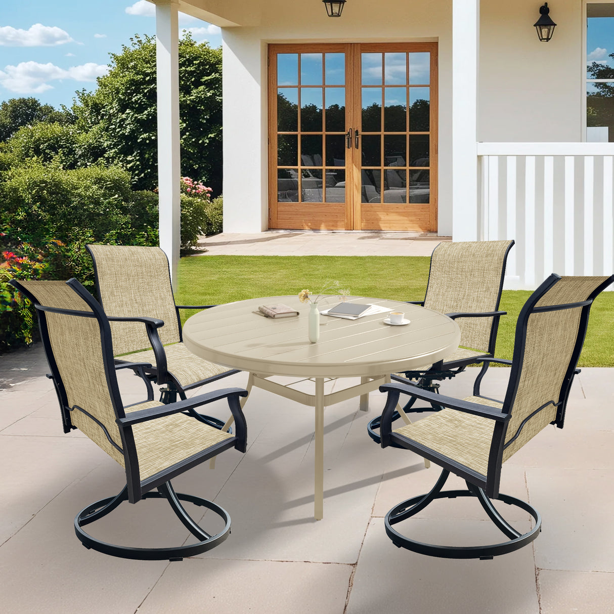 Outdoor Patio Furniture Set for 4 with Swivel Chairs