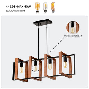 4 Light Kitchen Island Lights Pendant Light Farmhouse Dining Room Light Fixture, Rectangular Chandelier, 36" Hanging Lighting For Living Room, Conference Room, Home Office - Matte Black