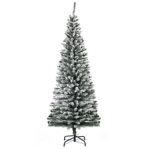 HOMCOM 6' Tall Unlit Snow-Flocked Slim Artificial Christmas Tree