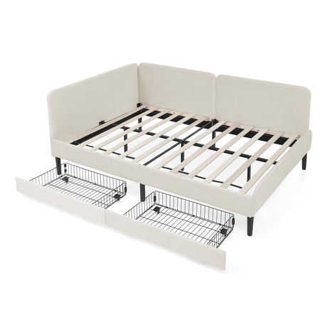 Upholstered Platform Bed Frame With 2 Storage Drawers And Adjustable Sofa Bed