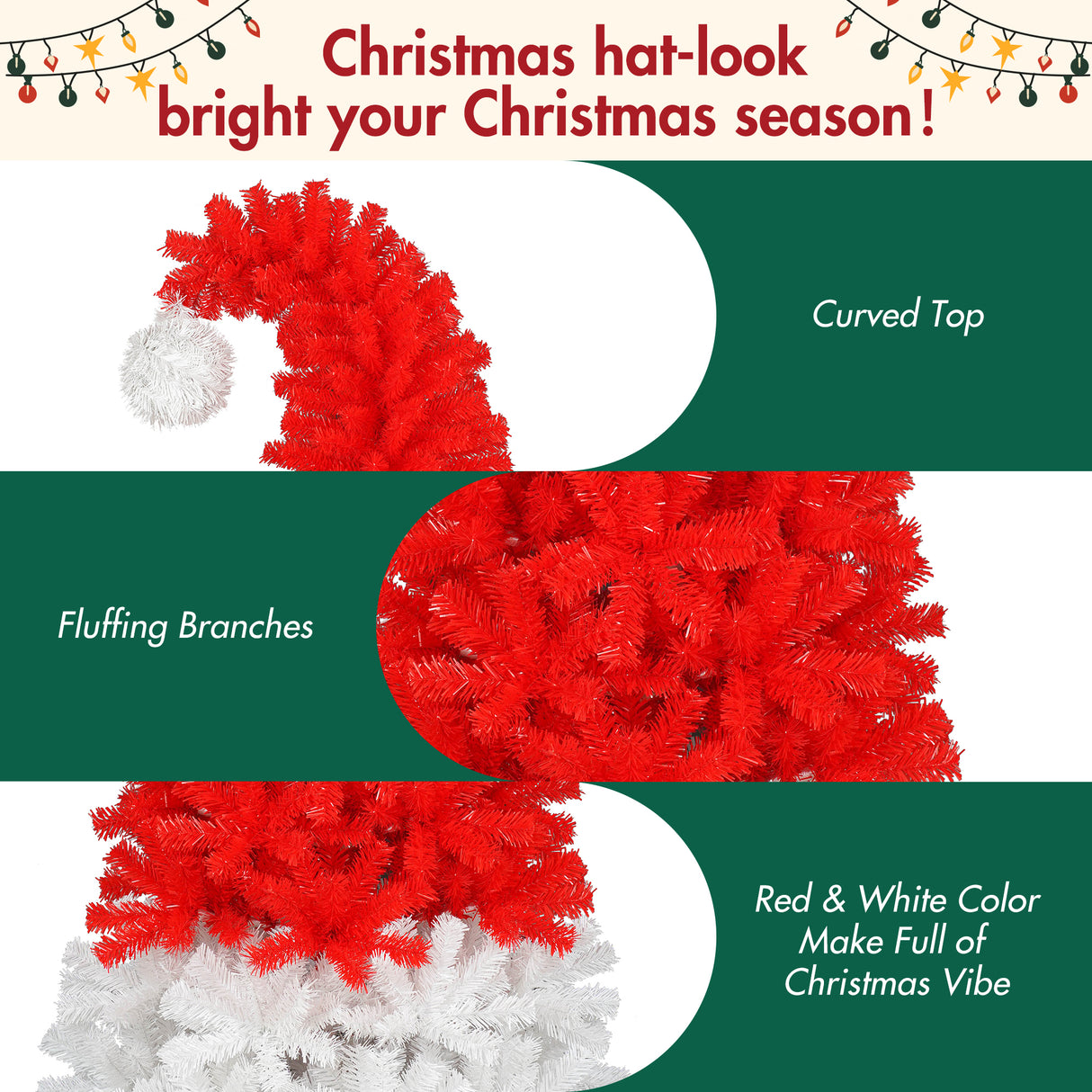6FT Artificial Christmas Tree with LED Light, Santa's Hat Shape