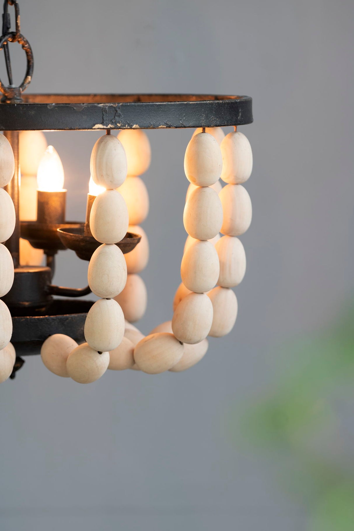 4 Light Wood Chandelier, Hanging Light Fixture With Adjustable Chain For Kitchen, Bulb Not Included - Cream