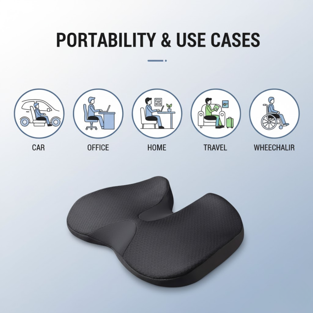 Ergonomic Memory Foam Seat Cushion for Office Chair & Car