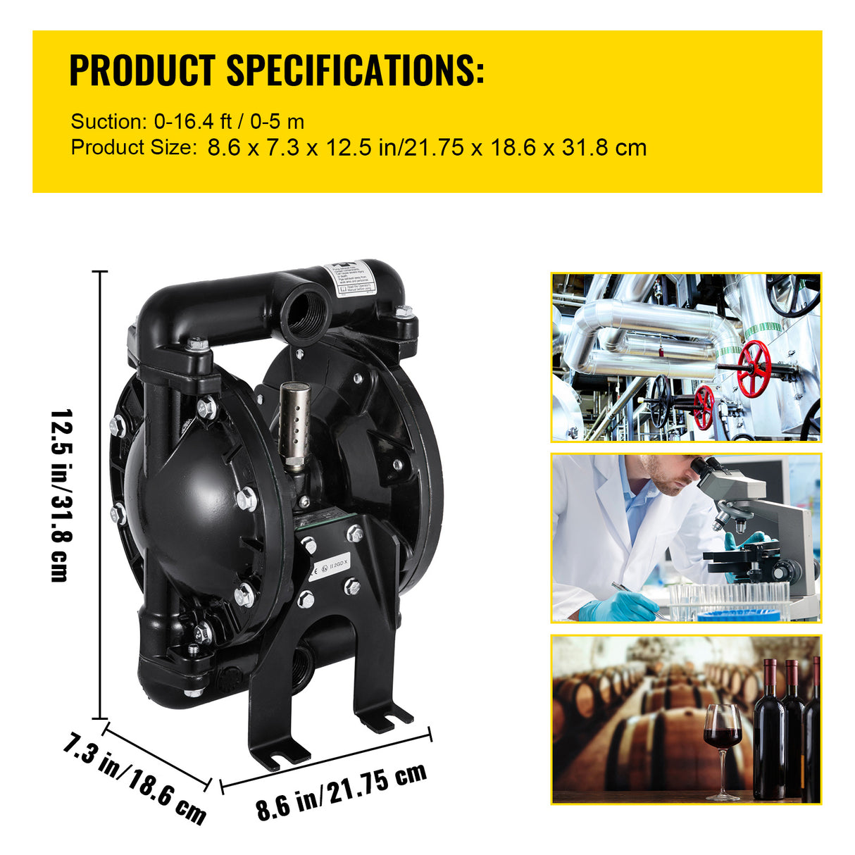 Air-Operated Double Diaphragm Pump 1 Inch Inlet Outlet Aluminum 35 GPM Max 120PSI