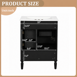 24" Modern Bathroom Vanity with Ceramic Sink, Soft-Close Doors & Drawers - Black
