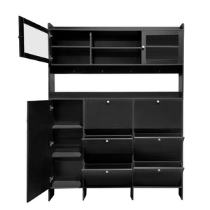 On Trend Multifunctional Tipping Bucket Shoe Cabinet With Storage Shelf & 6 Flip Drawers