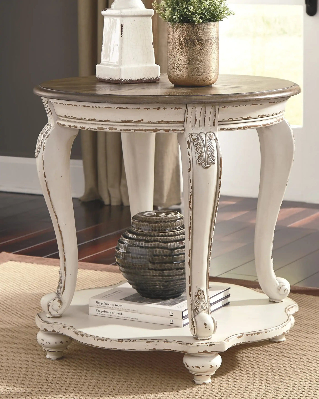 Realyn - Round End Table - White / Brown - Best Buy Furniture