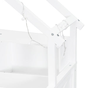 House Style Platform Bed With LED Lights, Storage Shelves, Drawers, And Guardrail