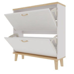 Narrow - Entryway Shoe Storage Cabinet With 2 Flip Drawers Legs - Natural / White