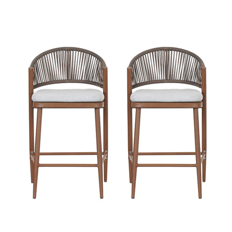 Outdoor 26" Counter Height Metal Frame Counter Stools With Scallop Shaped Backrest & Water Resistant Cushions