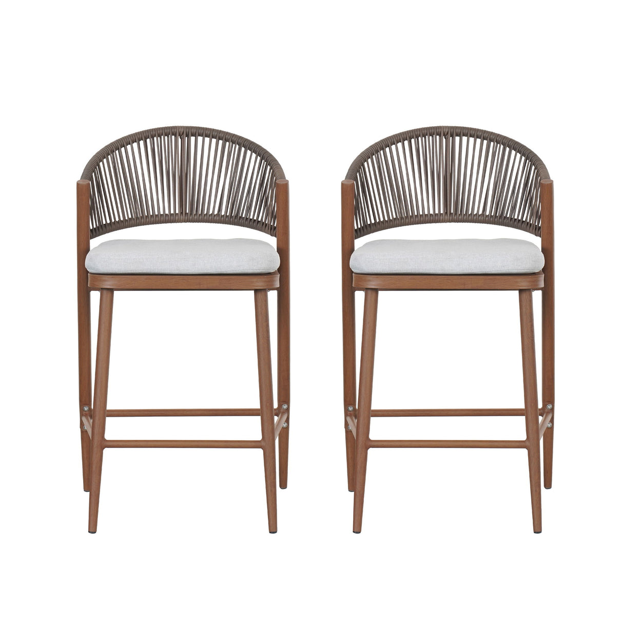 Outdoor 26" Counter Height Metal Frame Counter Stools With Scallop Shaped Backrest & Water Resistant Cushions