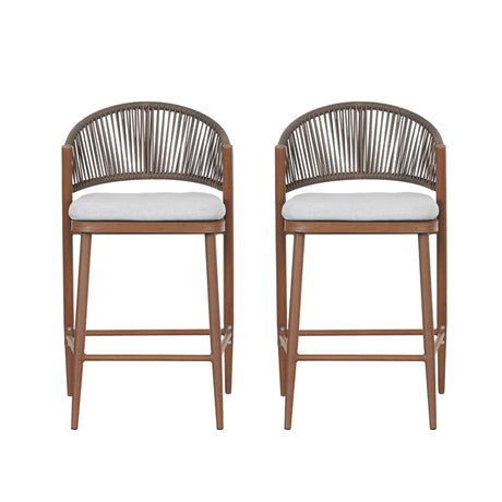 Outdoor 26" Counter Height Metal Frame Counter Stools With Scallop Shaped Backrest & Water Resistant Cushions