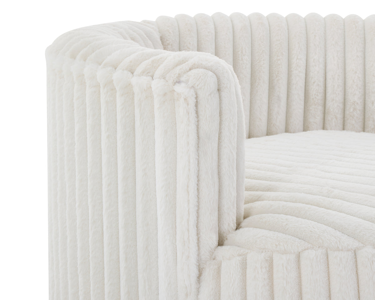 Malna Plush Wide Wale Corduroy Upholstered Barrel Accent Chair with Wheels