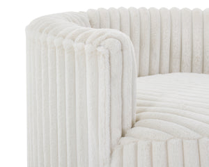 Malna Plush Wide Wale Corduroy Upholstered Barrel Accent Chair with Wheels